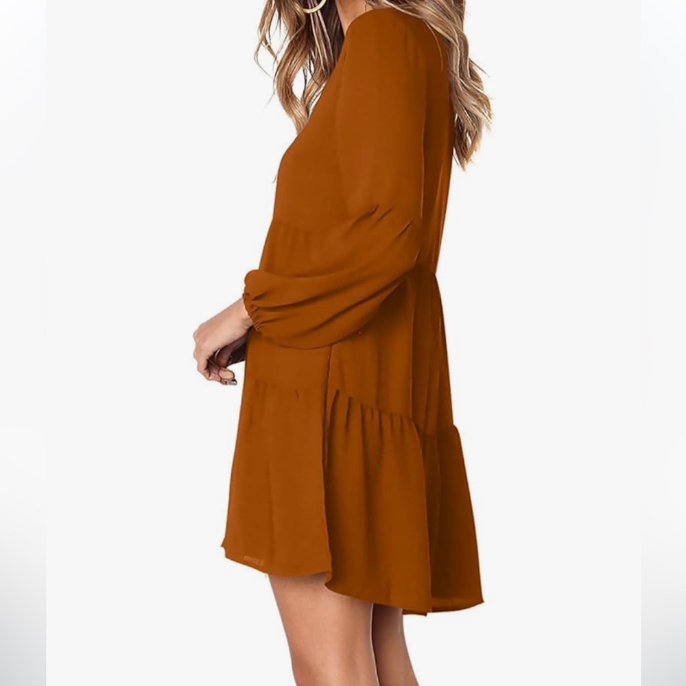 Womens Tunic Dress Long Sleeve V Neck - Picture 2 of 6